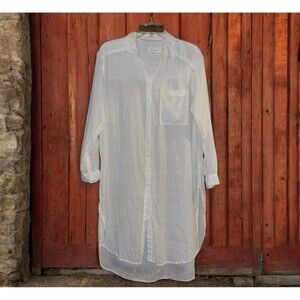 Anthropologie M Relaxed Buttondown Linen Tunic Top in White